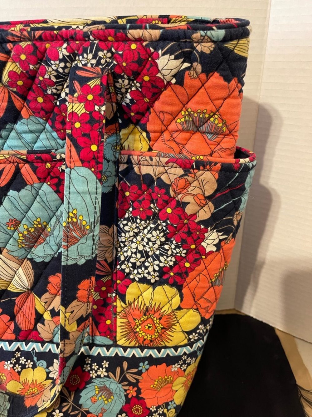Vera Bradley Quilted Floral Tote with Coral, Turquoise & Yellow Accents - Picture 5 of 11